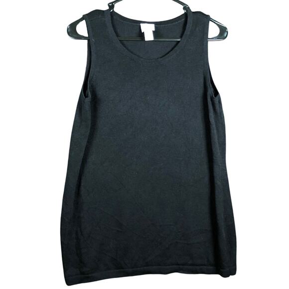 Chicos Womens Blouse Black Sleeveless Flowy Tank Rayon Blend Stretch 1 (M) - Picture 1 of 12